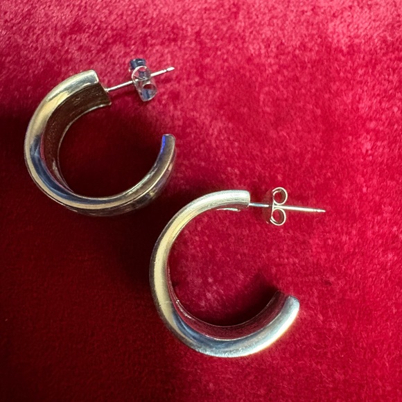 Earrings 925 Sterling Silver Hoops Brutalist Retro - Picture 11 of 12